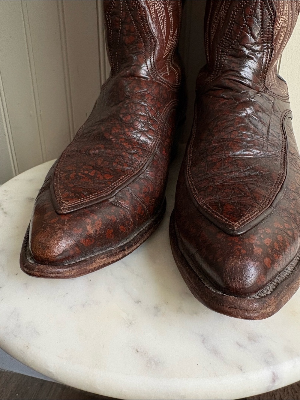 Vintage White Label Nocona Leather Western Cowboy Boots Men 8.5 Brown VTG Exotic - Picture 8 of 11